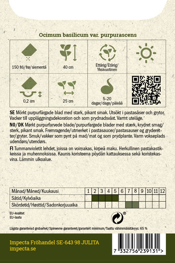 Frø Rødbladet Basilikum Dark Opal