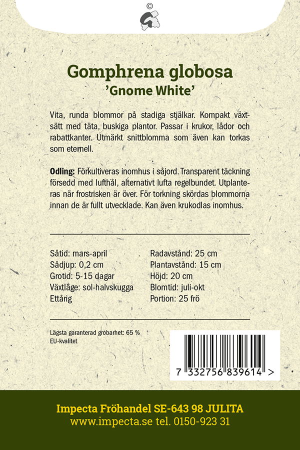 Frø Ungkarleknap Gnome White